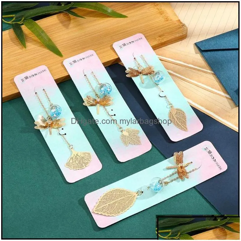 bookmark desk accessories office school supplies business industrial creative dragonfly brass hollow leaf cute metal crystal ball book