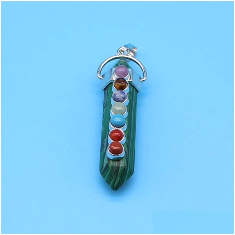 seven chakra pendants for necklace natural crystal stone hexagonal prism column pendant for diy jewelry accessories making bullet
