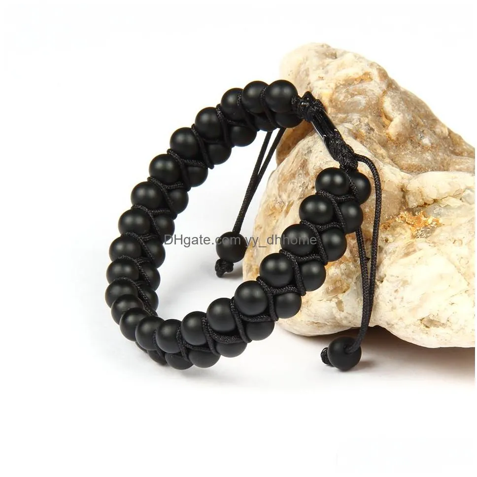 bracelet homme double beaded 6mm matte agate black onyx natural stone beads macrame friendship bracelet nice gift top quality