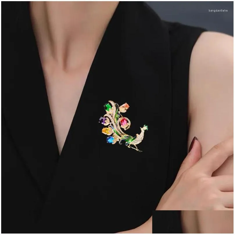 brooches okily delicate colorful zircon peacock elegant enamel animal bird pin and brooch for woman accessories trendy jewelry