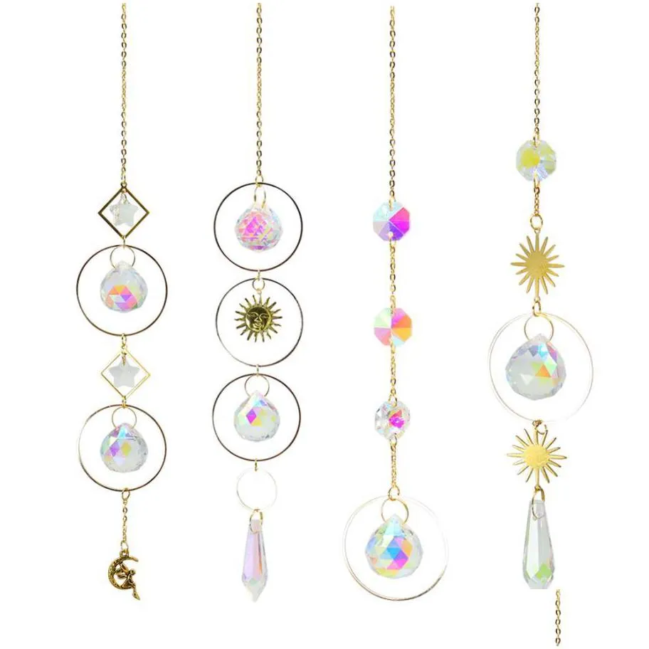 sun catchers hanging crystal ball beaded ornament garden decorations window patio lawn moon star pendant glass prism rainbow maker