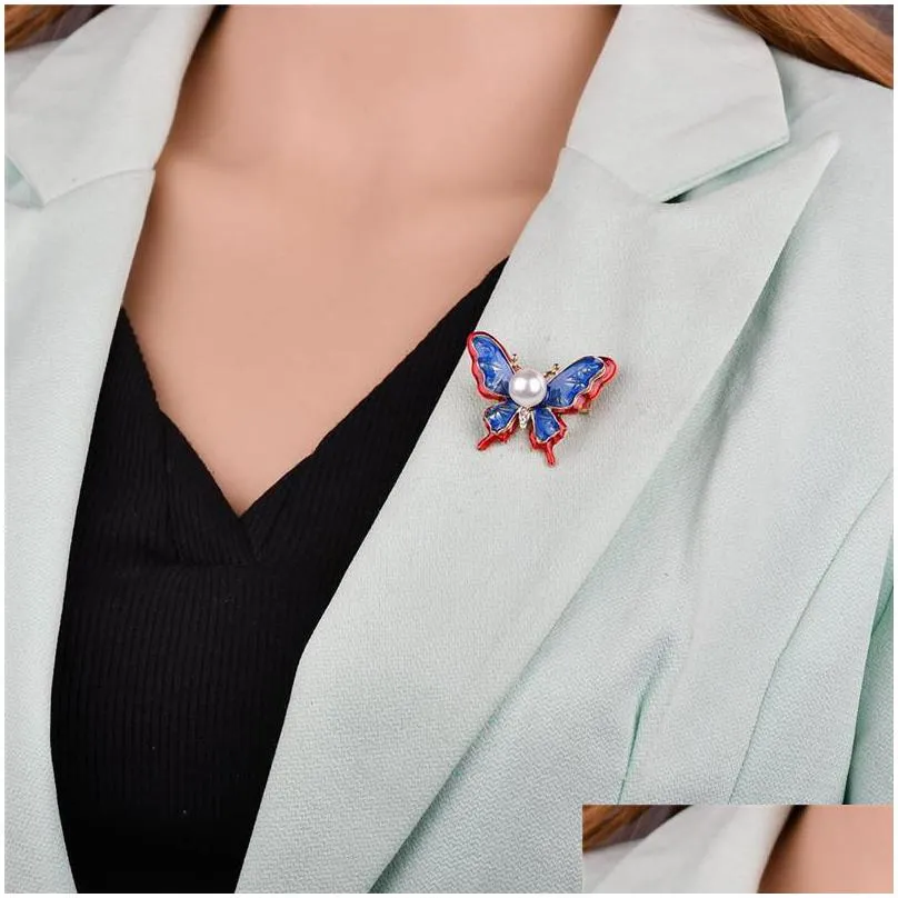 pins brooches fashion allmatch jewelry red blue double layer threedimensional butterfly brooch for women feature namour charm gift