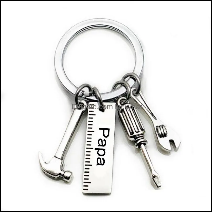 stainless steel hand tool key ring dad papa hammer screwdriver wrench keychain holders fashion jewelry fathers day gift