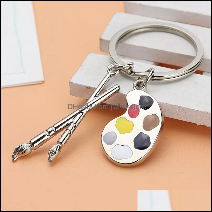 enamel 3d artist paint color palette key ring brush painter charm keychain bag hanging student fashion jewelry graduation gift