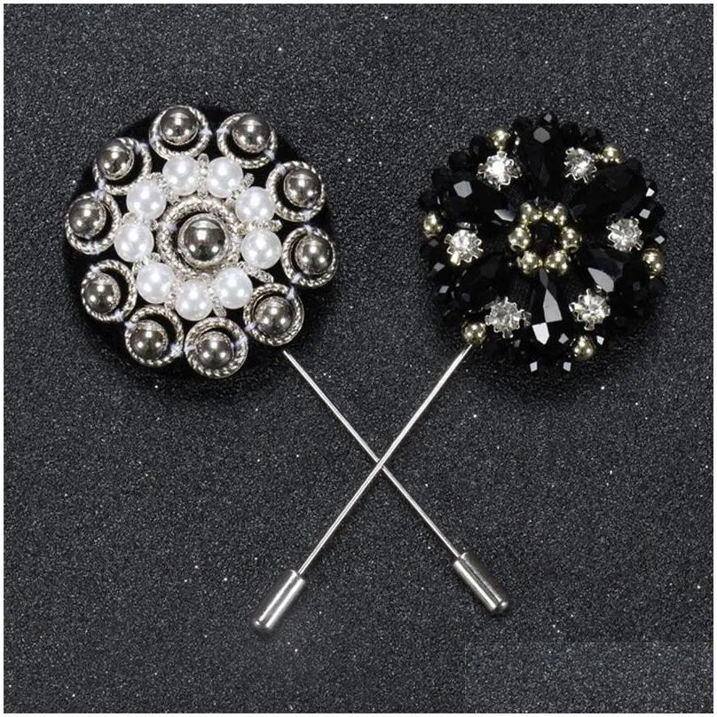 pins brooches fashion men brooch flower lapel pin 4cm suit boutonniere 8 colors button broochers beads handmade