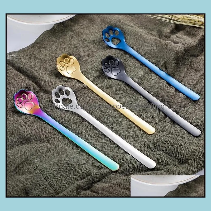 cute cat paw spoon 304 stainless steel stirring spoon tea coffee dessert spoons creative cafe kitchen tableware