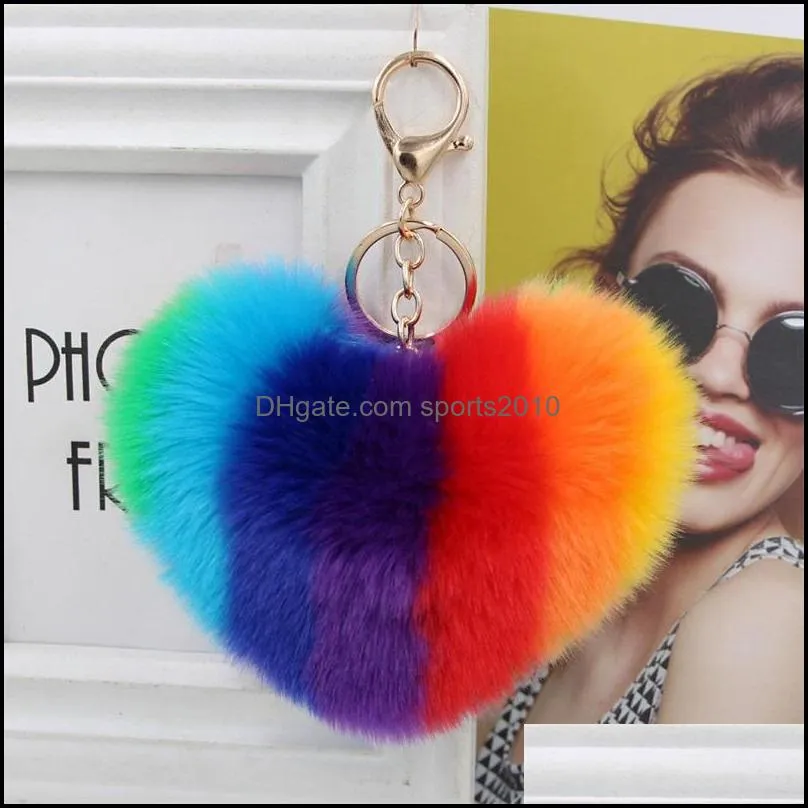 fashion plush keychain 10cm creative heart shaped hairball key ring bag pendant