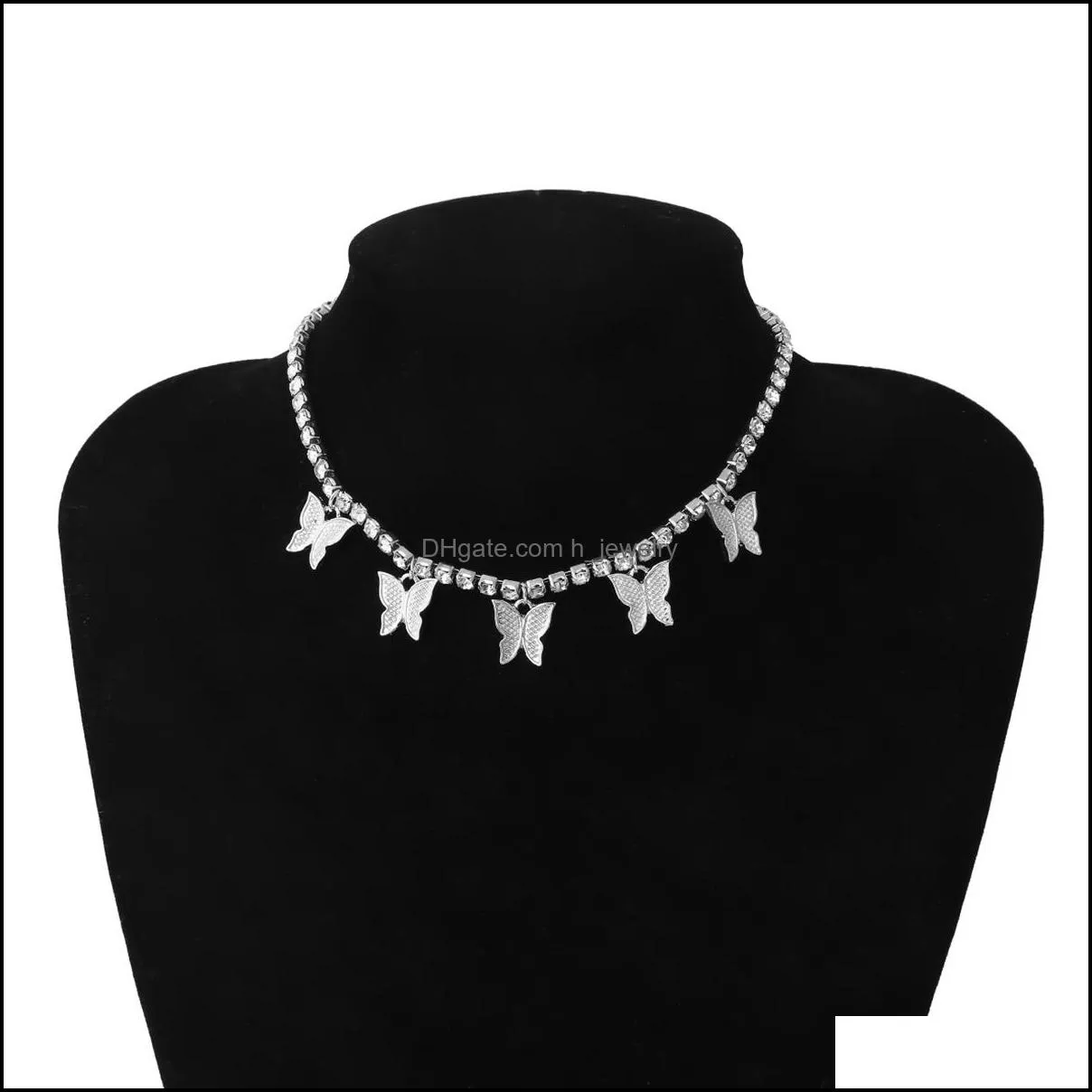 iced out diamond butterfly necklace chokers tennis chains necklaces tassels fashion jewelry for women