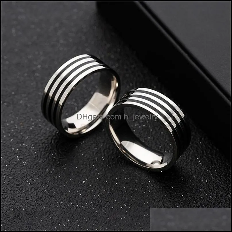 stainless steel black circel ring enamel rings band women mens fashion jewelry
