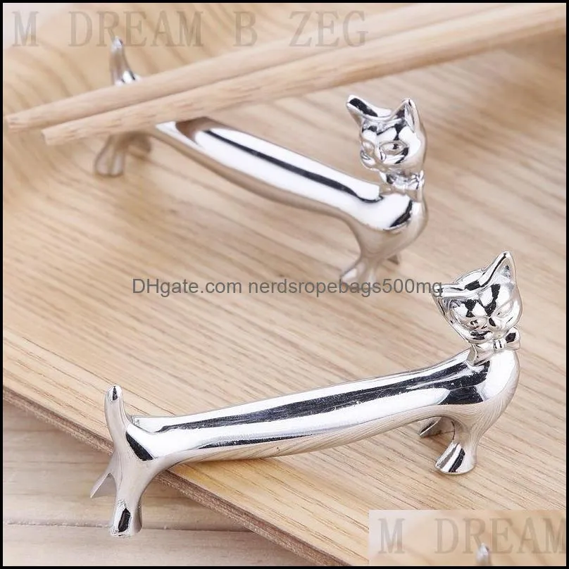 lovely cat chopstick rest chopsticks holder cutlery rack silver color home kitchen tableware stand storage table decoration