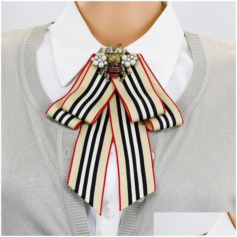 pins brooches 18 style luxury bee flower printed leopard bow tie for women fashion collar shirt pins jewelry drop