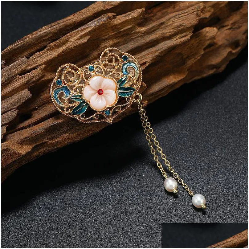 pins brooches muylinda fashion gold vintage jade flower pins with pendant freshwater pearls women costume clothes brooch jewelry