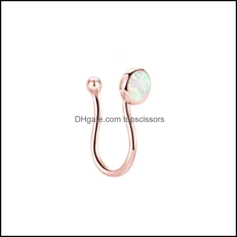 opal non piercing body jewelry alloy clip on nose rings fake cross septum jewels for women