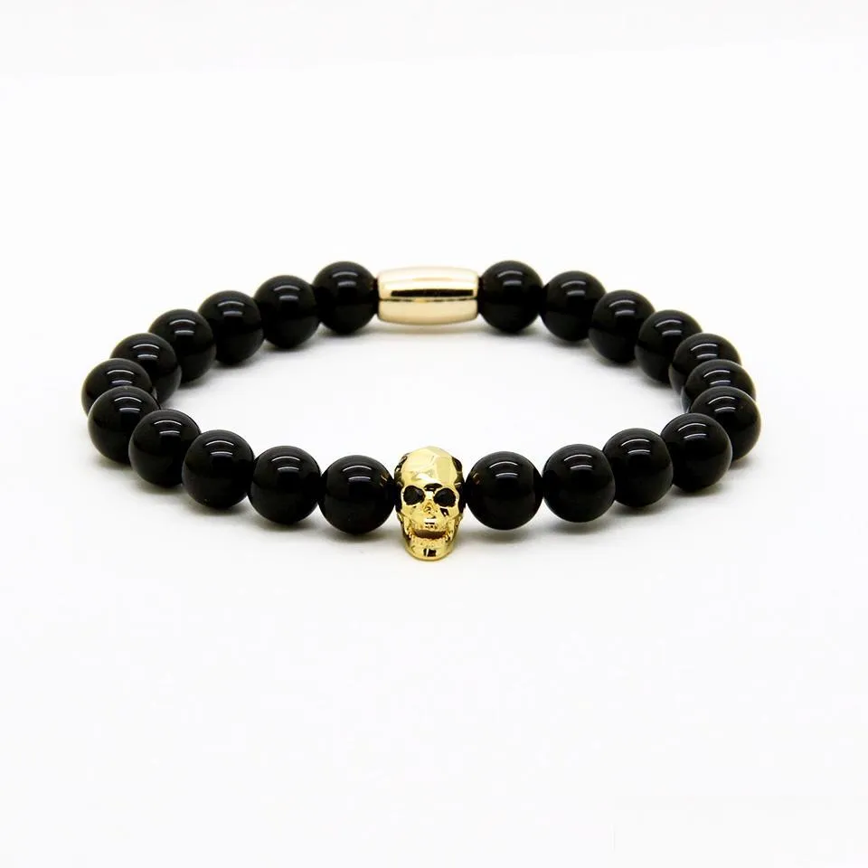 fashion jewelry wholesale micro pave black cz faceted mix colour skull with 8mm a grade black onyx stone beads tube mens bracelets