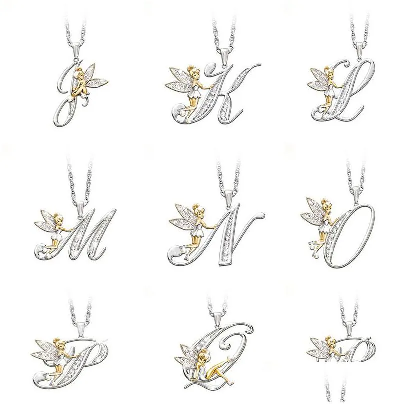 iced out initial letter necklaces women rhinestone 26 alphabets az gold angle charm pendants silver choker chains for girls gifts fashion jewelry