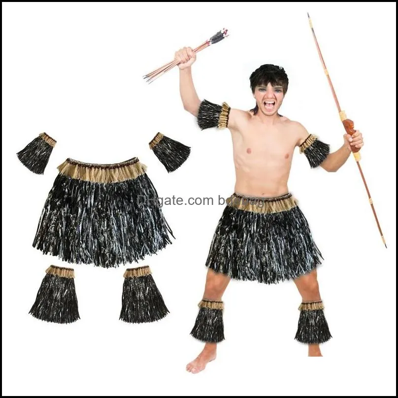  hawaiian grass skirt suits 5pcs arm sleeves feet covers skirts fit men women elastic party costume 15ck e1