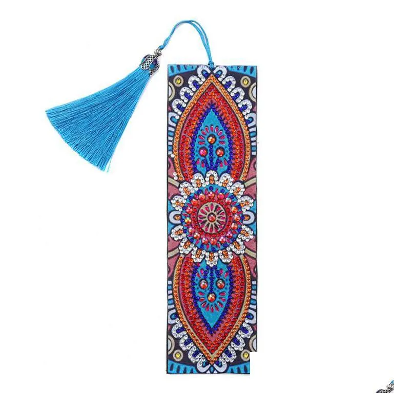 diy diamond painting bookmark with tassel mandala flower printing for valentines day graduation birthday embroidery arts crafts rhinestone dot partial