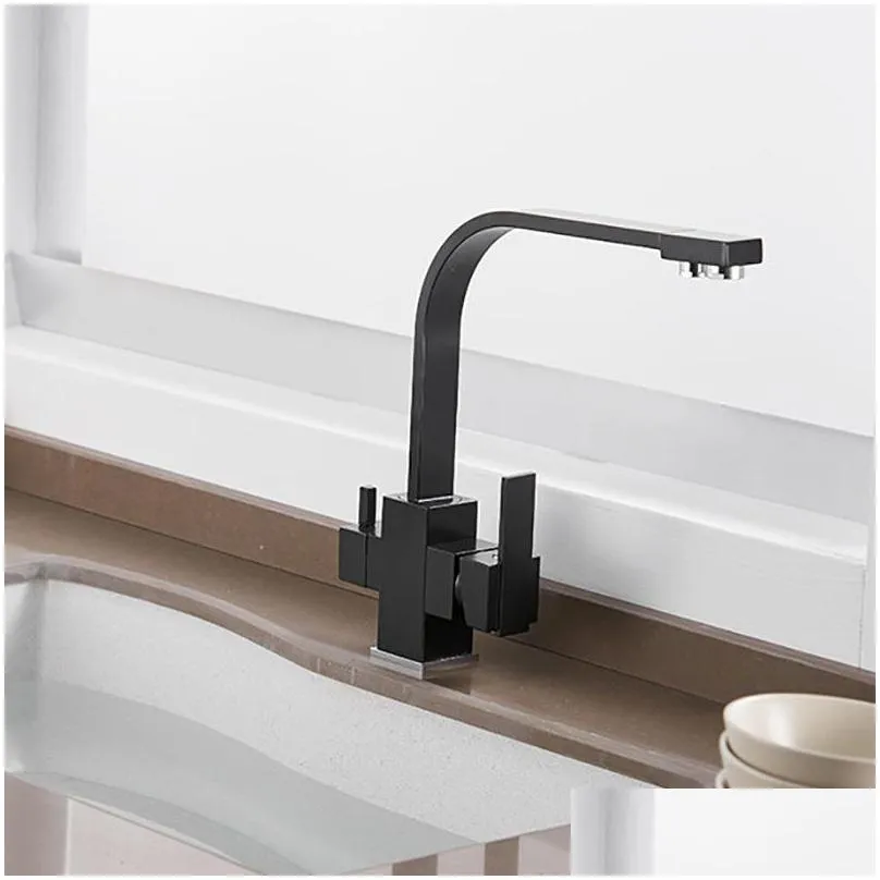 black square kitchen faucets 360 degree rotation 3 way water filter tap water faucets solid brass kitchen sink tap water mixer t200805