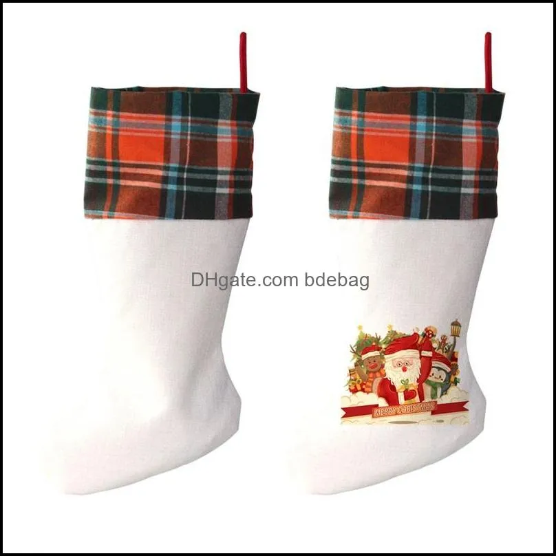 sublimation  plaid christmas stocking 4 colors blank halloween candy socks santa gift bag xmas tree oranment 922 b3