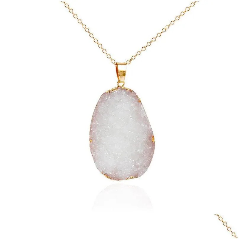 fashion natural resin stone pendant necklaces crystal quartz healing chakra bead gemstone gold link chain necklace for women bohemia jewelry