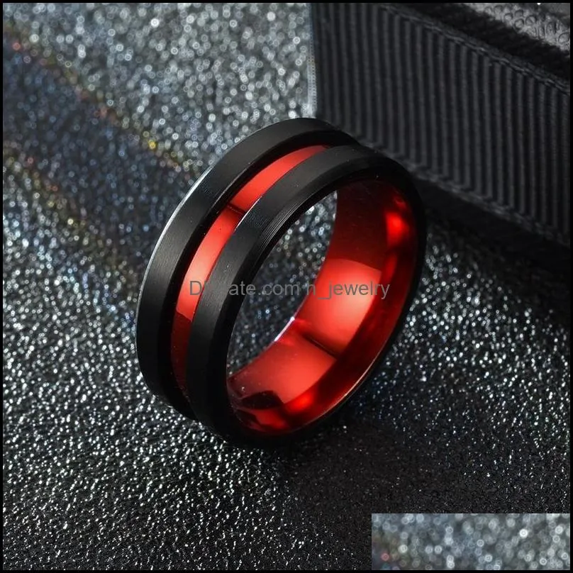 contrast color red groove ring band finger stainless steel rings women men fashion jewelry