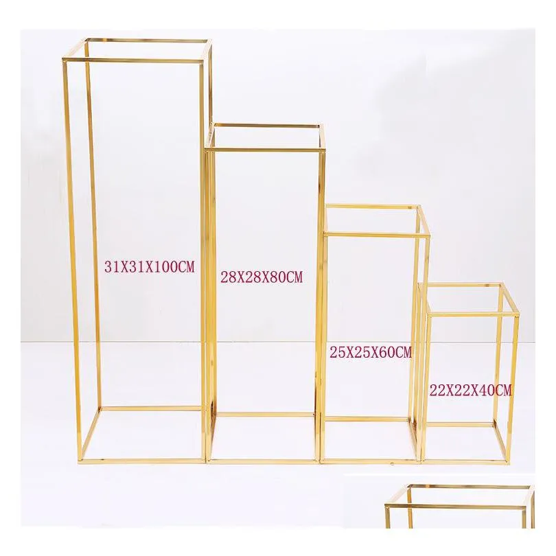 gold wedding decoration 4pcs/set iron geometric placed props road lead t station supplies rectangle wedding plinth t200827