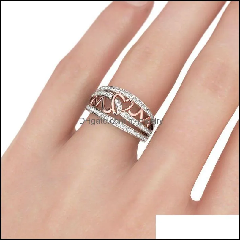 love mom ring hollow crystal heart rings band for women mother day birthday gift fashion jewelry