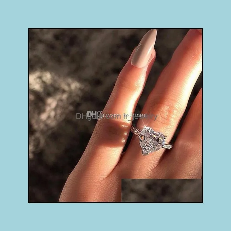 cubic zircon heart ring heart diamond rings crystal engagement wedding ring women rings fashion jewelry gift