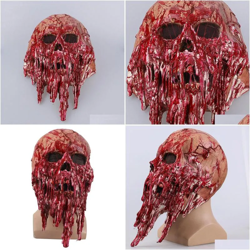 halloween scary adults men bloody zombie skeleton face mask costume horror latex masks cosplay fancy masquerade props t200116