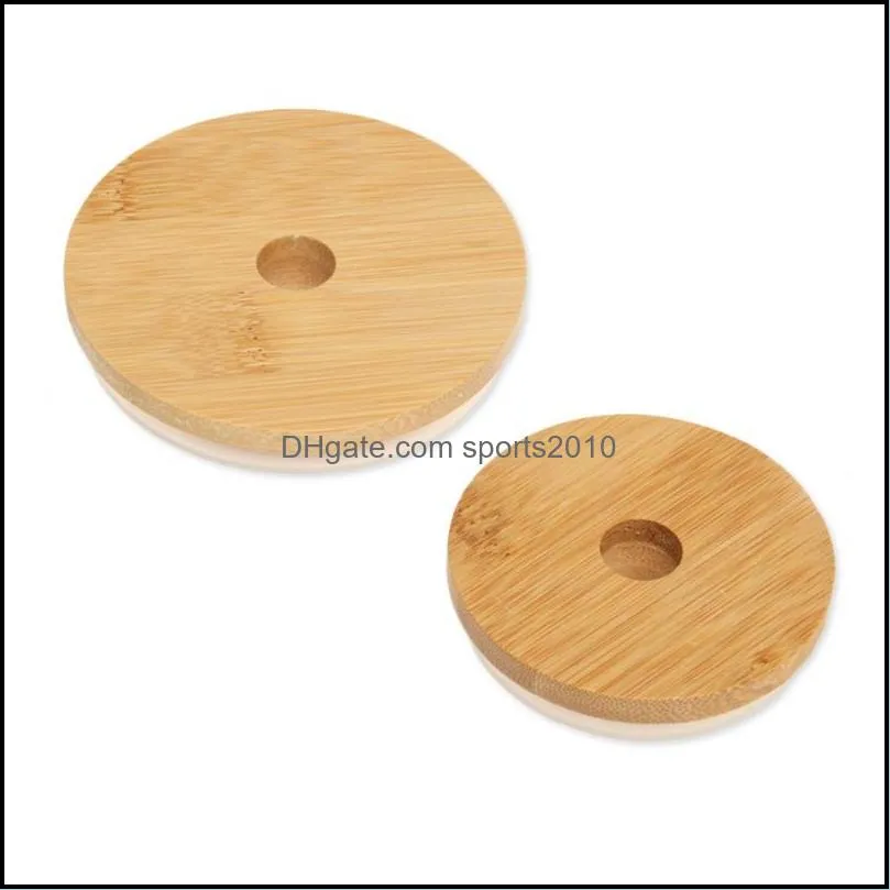70mm 86mm bamboo cup lids reusable mason jar lids with straw hole and silicone seal bottle cap
