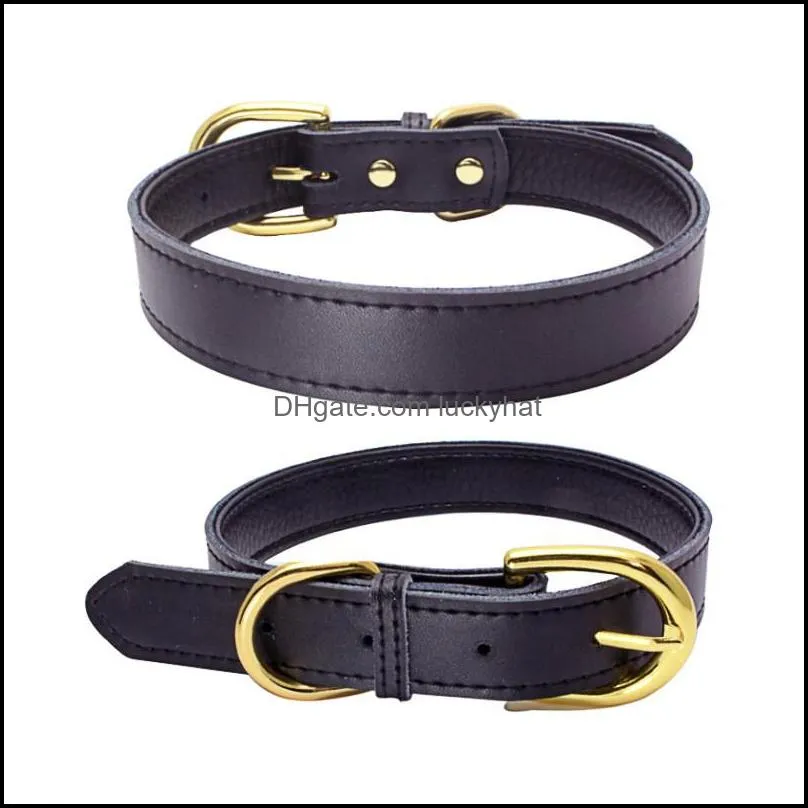 gold pin buckle dog collar adjustable fashion leather collars neck dogs supplies black red white