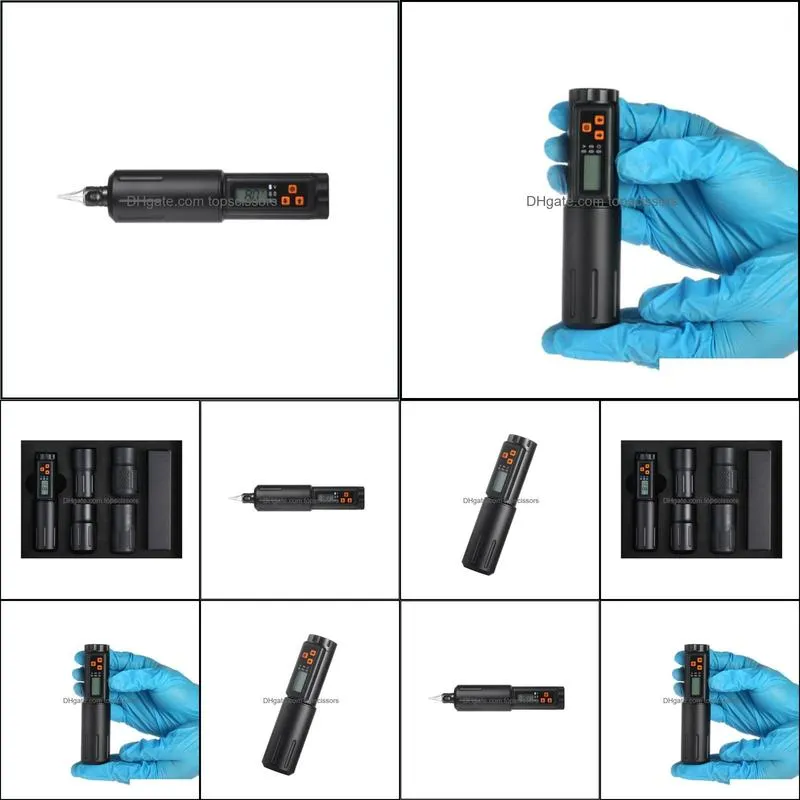 digital display wireless tattoo pen usb charge coreless motor battery tattoo machine with 5 grips