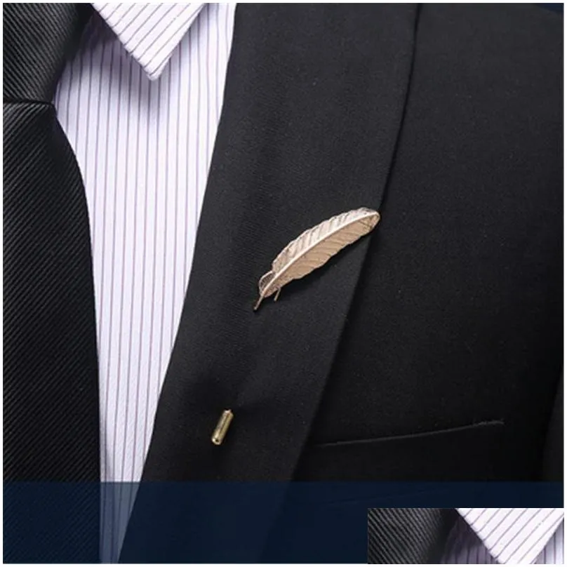 pins brooches women men blue rose flower gold color feather pins brooch sweater suit coat accessories for party wedding gifts