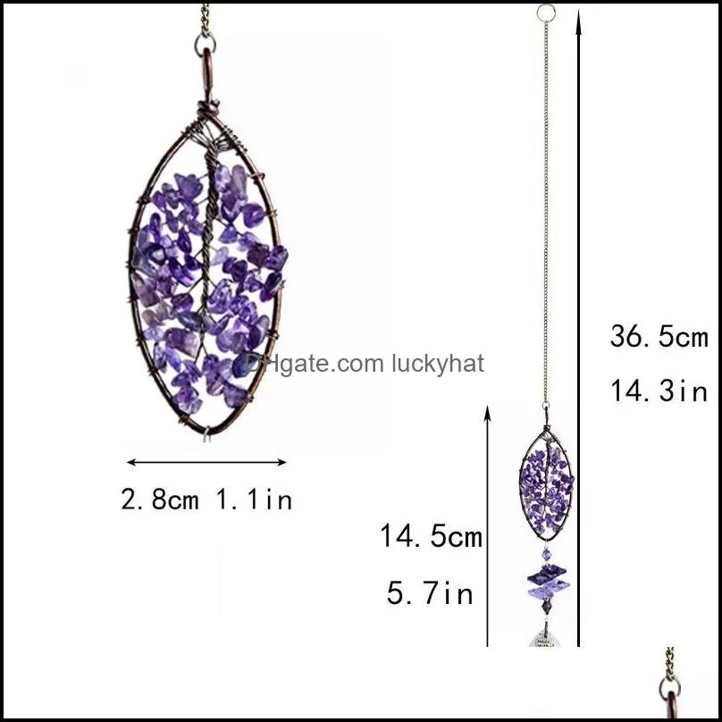 round natural stone amethyst tree of life heart wall hanging pendant door garden home decor arts ornament