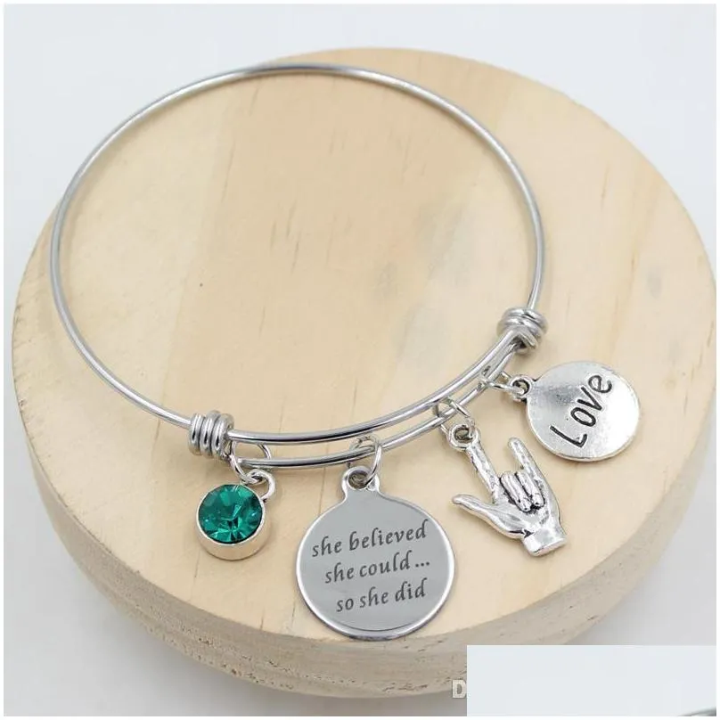 new arrival stainless steel bracelet sign language bracelet personalized birthstone charm bracelet women jewelry gifts