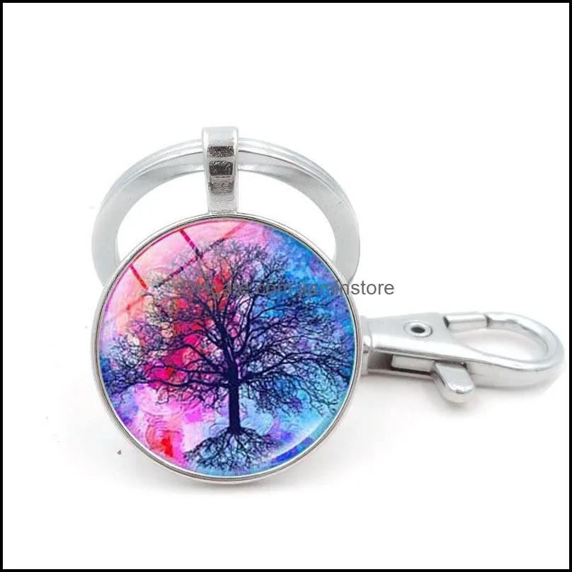 tree of life glass cabochon key ring time gem keychain hanging fashion jewelry