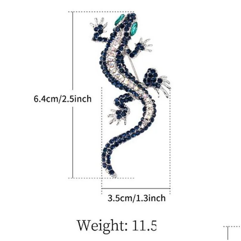 pins brooches unique gecko brooch blue zircon eyes silver color inlay crystal rose for women jewelry rhinestone animal zinc alloy