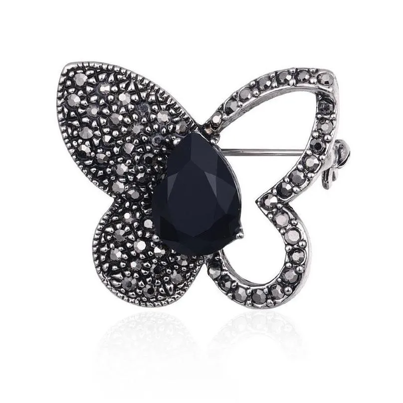 pins brooches shiny crystal butterfly insect for women black rhinestone opal brooch pins womens accessories jewelry girls charm gift