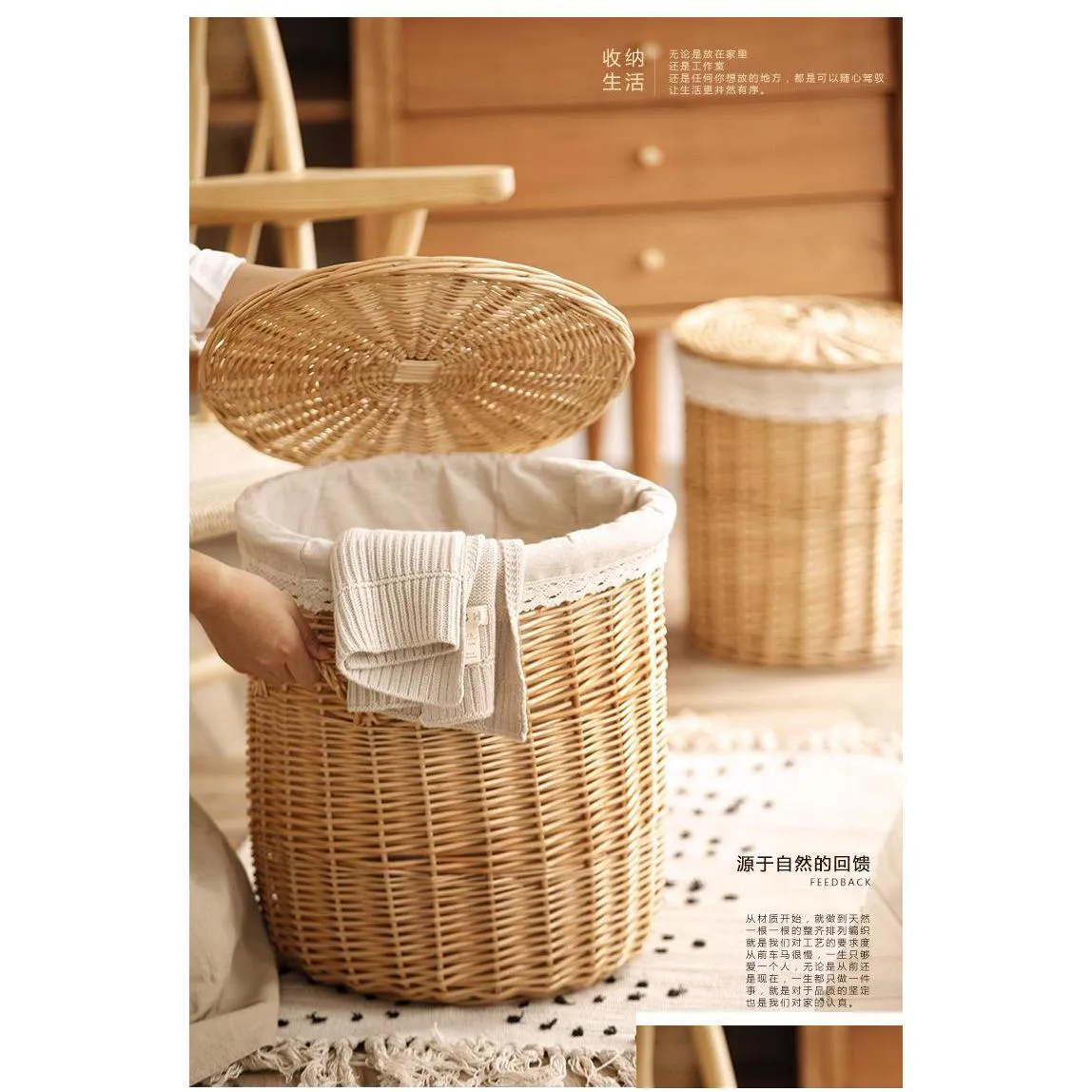 wicker dirty basket hamper frame storage box pot shop weaving clothes t200224