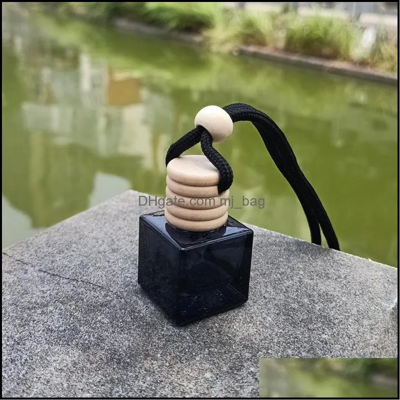 8ml black car perfume bottles empty glass bottle with wood screw cap and hang rope for decorations air freshener