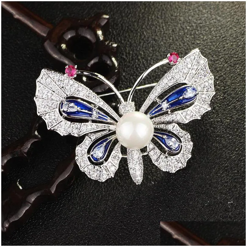 pins brooches falena jewelry hand paint butterfly brooch inlay with zircon fashion simulated pearl for women