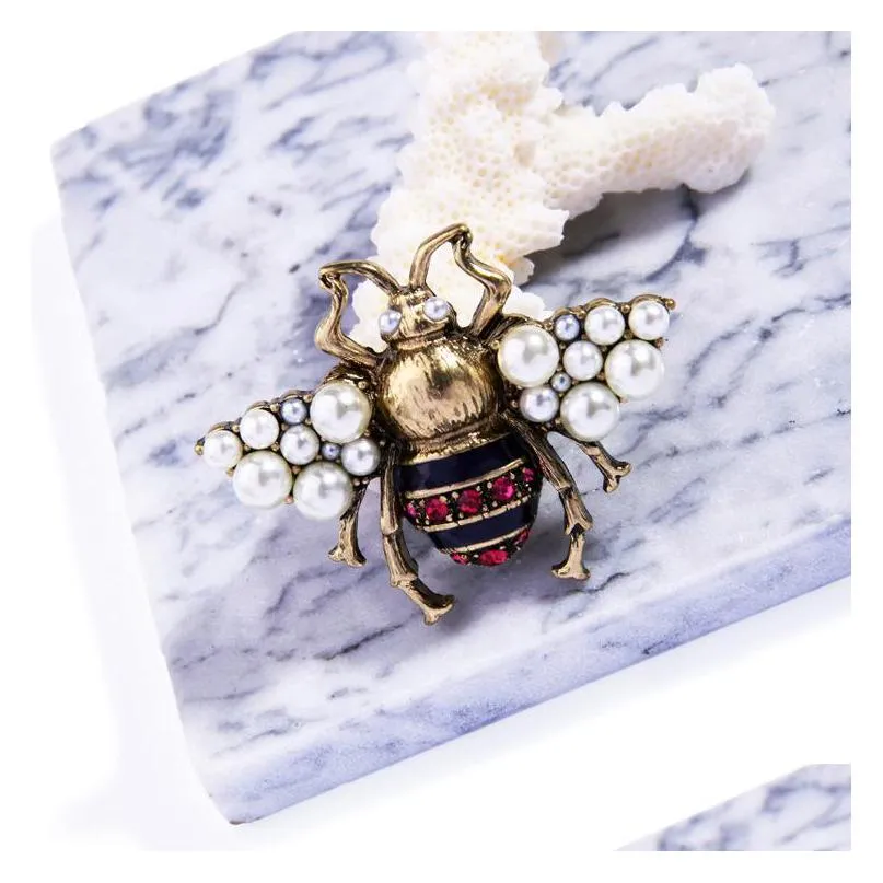 pins brooches vintage antique metal imitation pearl insect bee pin fashion highend jewelry females suits coat for women