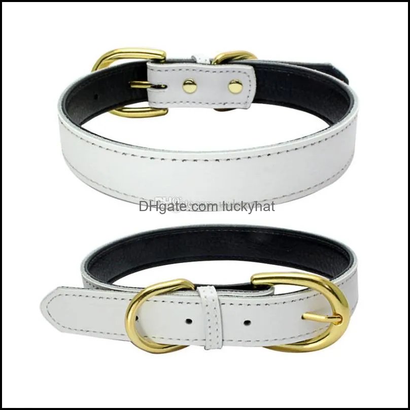 gold pin buckle dog collar adjustable fashion leather collars neck dogs supplies black red white