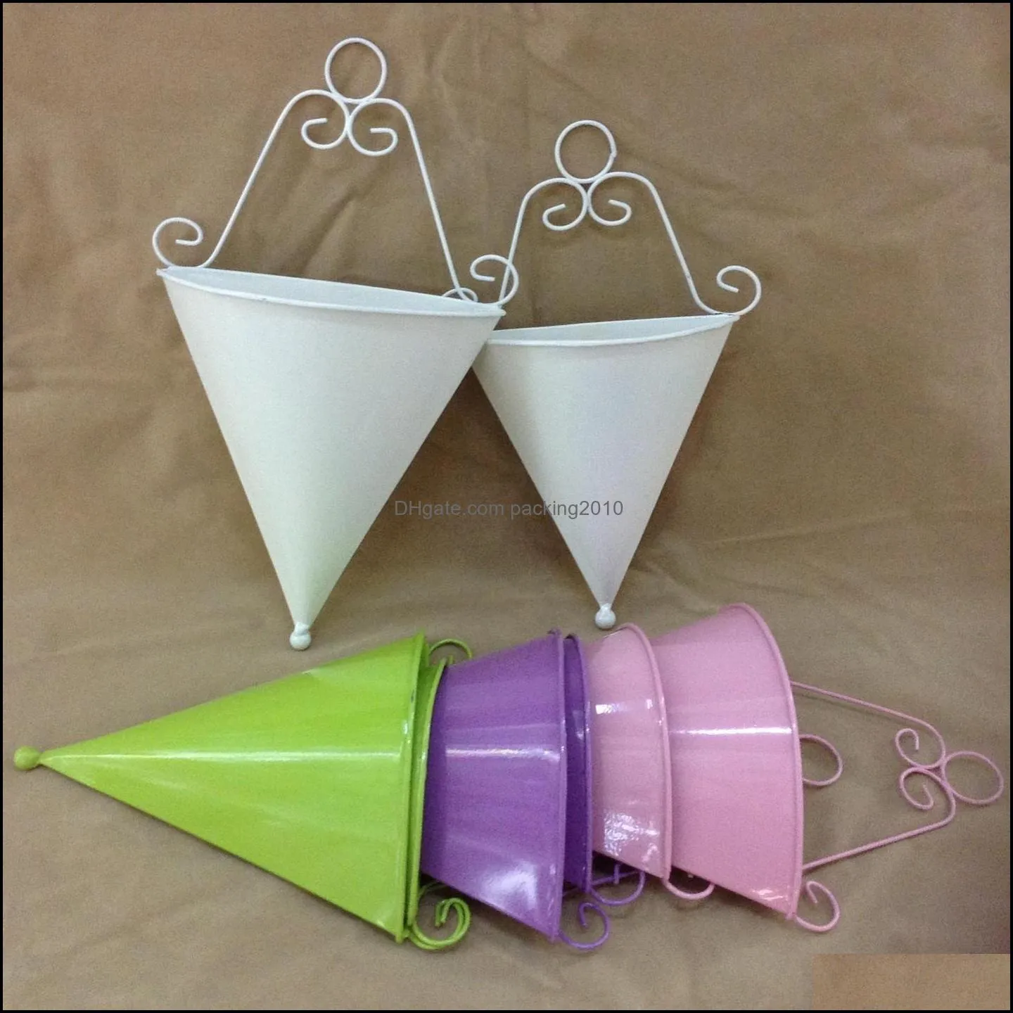 wall hanging flower pot cone shape fashion metal iron planters for home balcony decoration mini garden pots many colors 8zx zz