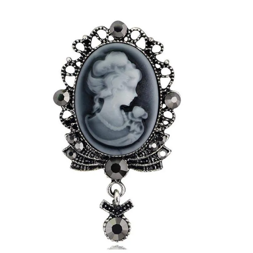 pins brooches vintage cameo flower crystal queen beauty head brooch pin bridal wedding jewelry