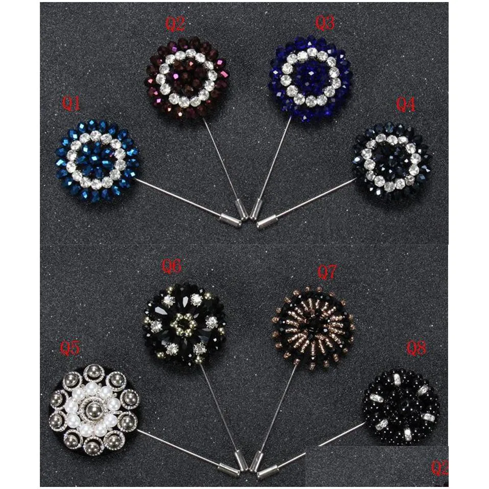 pins brooches fashion men brooch flower lapel pin 4cm suit boutonniere 8 colors button broochers beads handmade