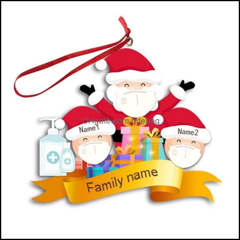 2020 christmas tree snowman ornaments diy santa claus hand sanitizer model family name word household pendant 7sl j2