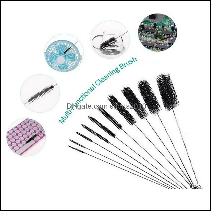 10pcs drinking straws cleaning brushes set nylon pipe tube brush for bottle keyboards jewelry stainless steel handle clean brush tools