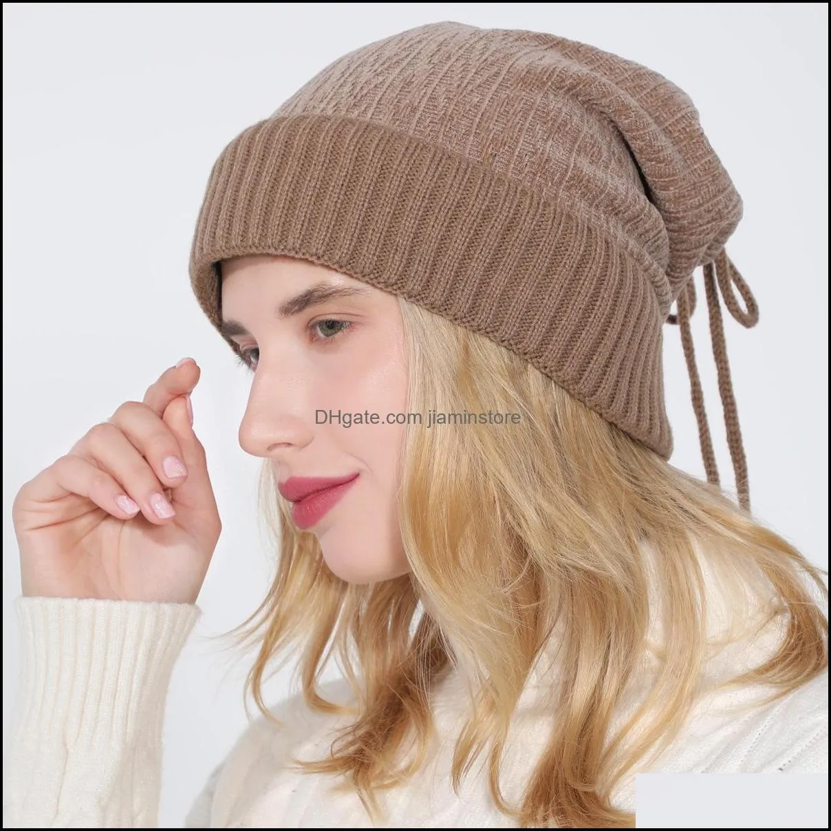multifunction drawstring hat neckerchief fleece lined winter warm beanie skull cap neck for women gift