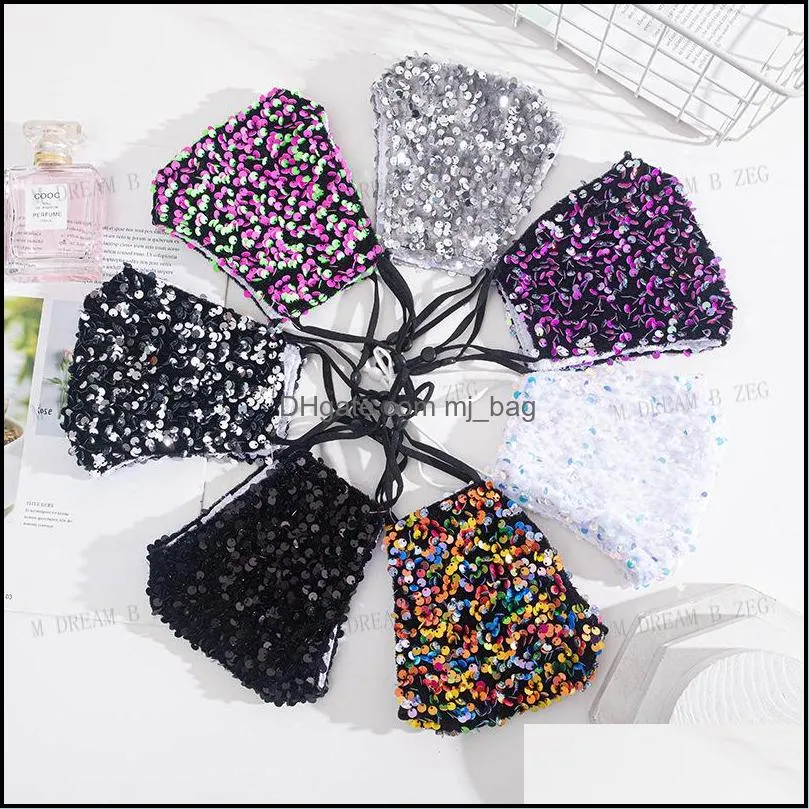 fashion bling bling mask washable reusable pm2 5 face mask care shield sequins shiny face cover not include filter